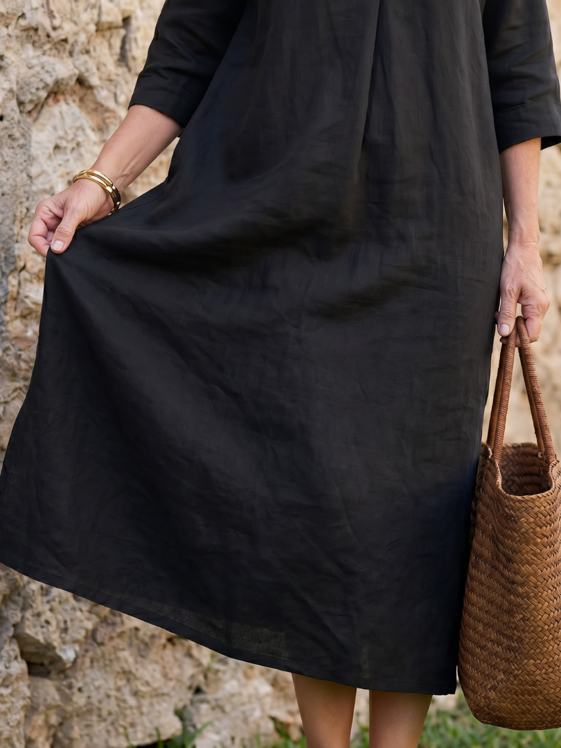 Women's Relaxed Midi Dress with V-neck for Warm Weather
