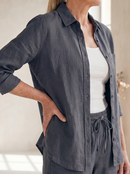 Women's Relaxed Shirt Trousers Set with Pockets for Everyday Wear