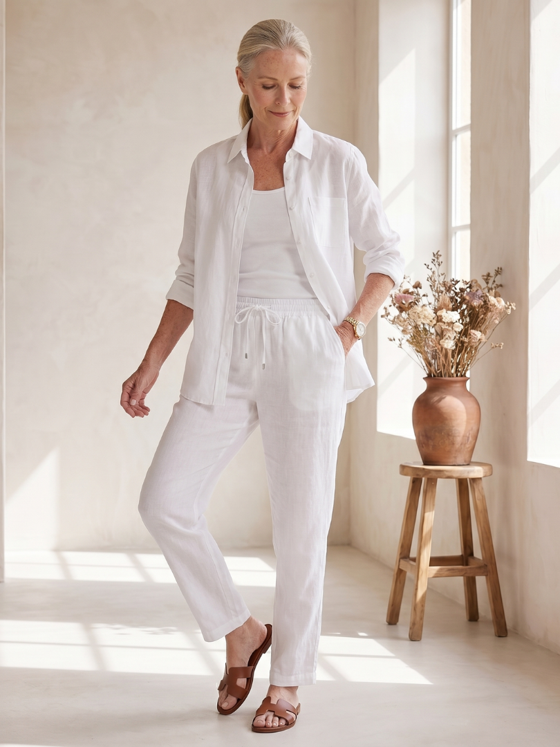 Women's Relaxed Shirt Trousers Set with Pockets for Everyday Wear