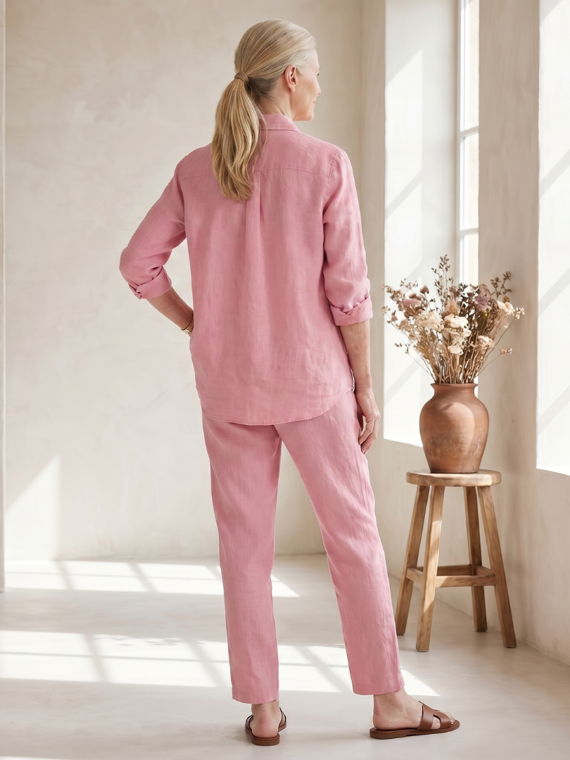 Women's Relaxed Shirt Trousers Set with Pockets for Everyday Wear