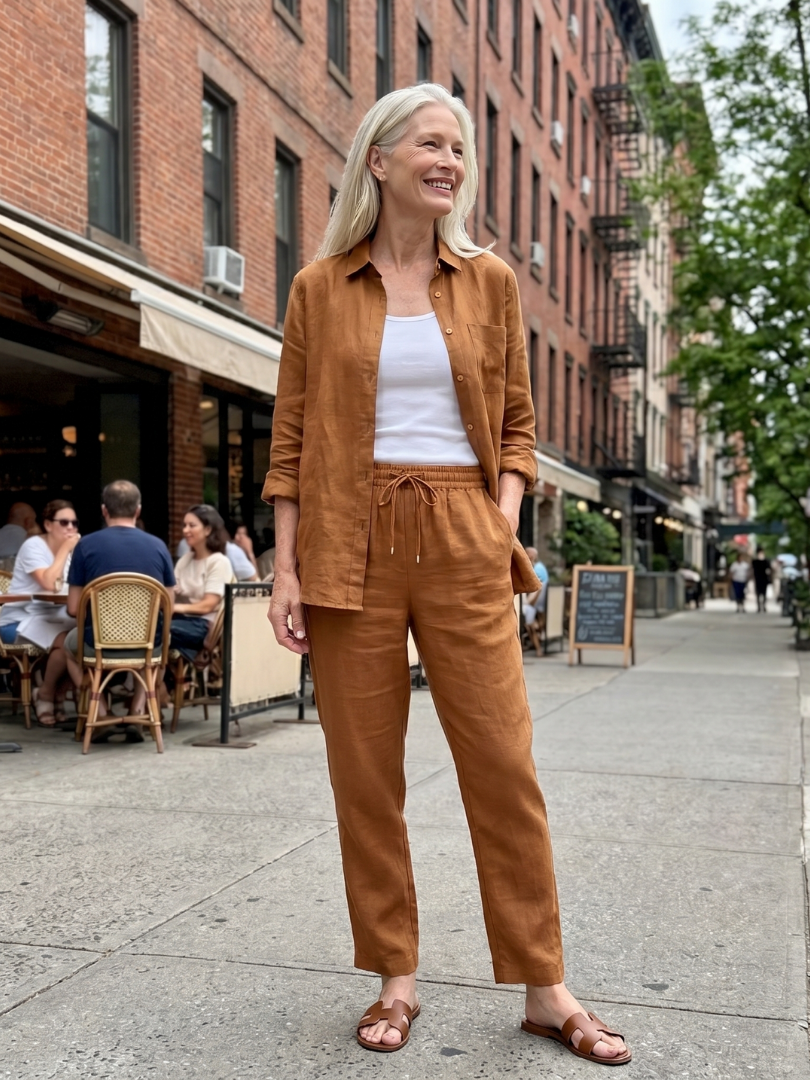 Women's Relaxed Shirt Trousers Set with Pockets for Everyday Wear