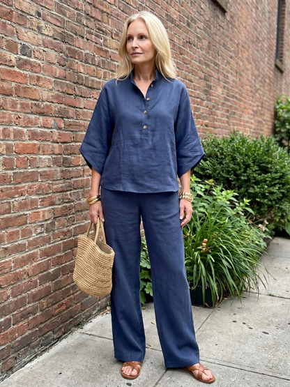 Women's Relaxed Tunic Set with Button Front for Everyday
