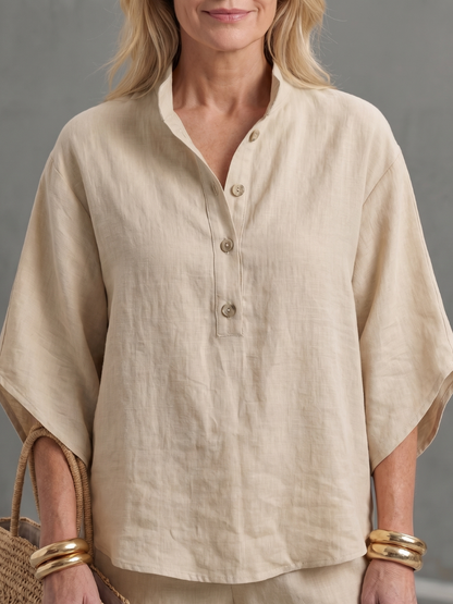Women's Relaxed Tunic Set with Button Front for Everyday