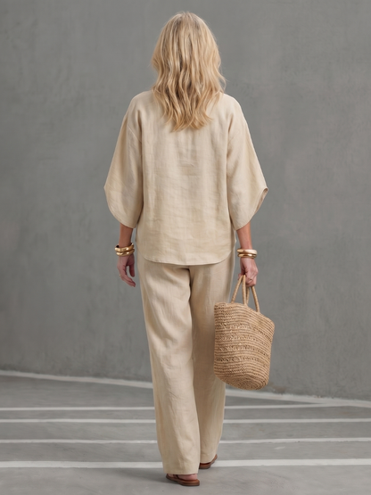 Women's Relaxed Tunic Set with Button Front for Everyday