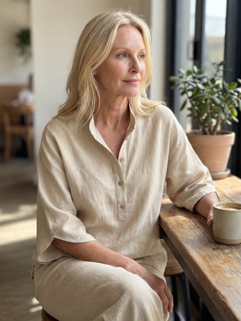 Women's Relaxed Tunic Set with Button Front for Everyday