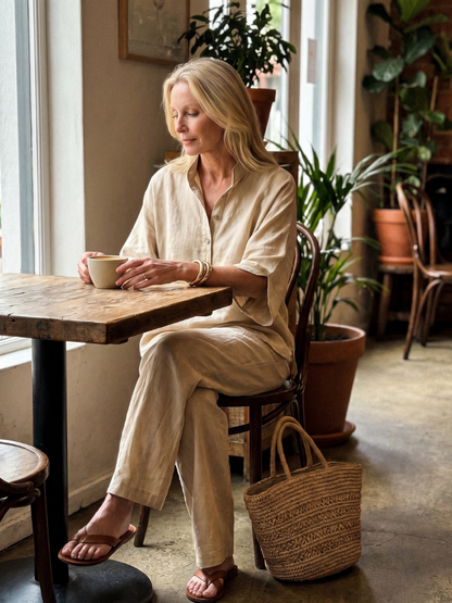 Women's Relaxed Tunic Set with Button Front for Everyday