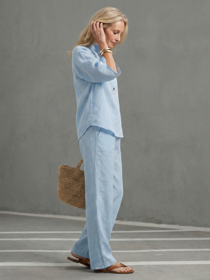 Women's Relaxed Tunic Set with Button Front for Everyday