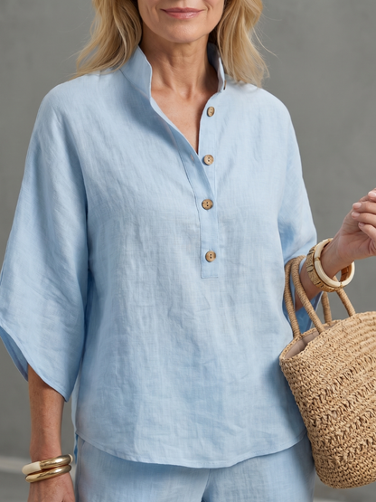 Women's Relaxed Tunic Set with Button Front for Everyday