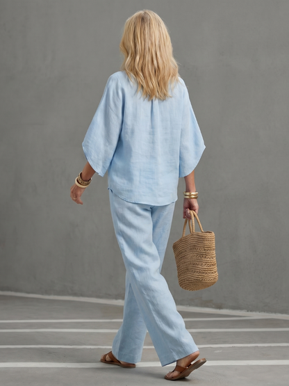 Women's Relaxed Tunic Set with Button Front for Everyday