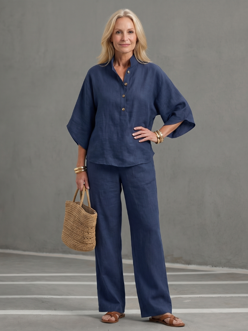 Women's Relaxed Tunic Set with Button Front for Everyday