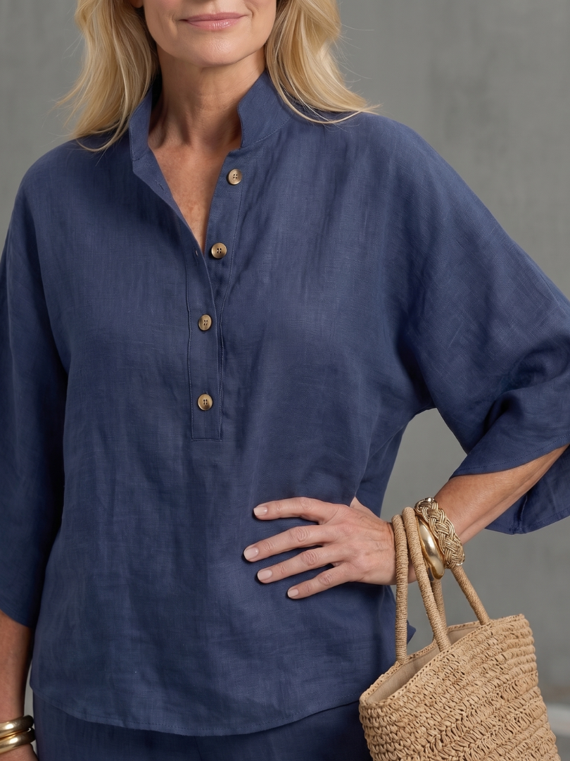 Women's Relaxed Tunic Set with Button Front for Everyday