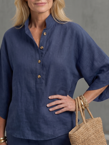 Women's Relaxed Tunic Set with Button Front for Everyday
