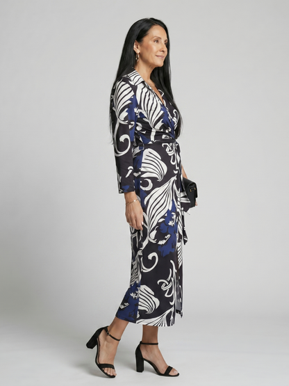 Women's Relaxed Wrap Midi Dress with Clean Drape for Daywear