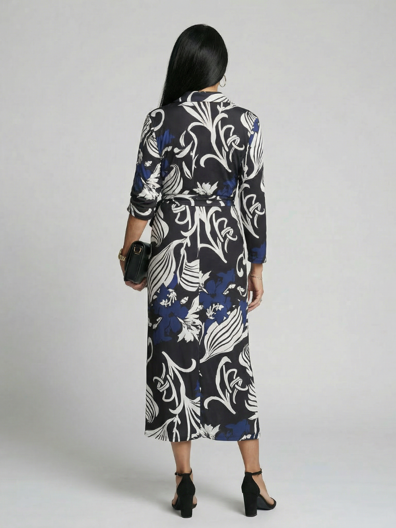 Women's Relaxed Wrap Midi Dress with Clean Drape for Daywear