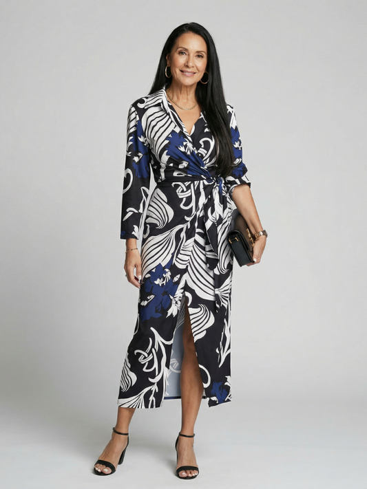 Women's Relaxed Wrap Midi Dress with Clean Drape for Daywear