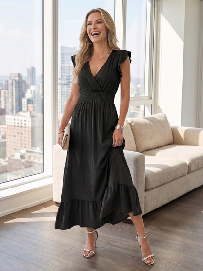 Women's Ruffle Midi Dress with Smocked Waist for Garden Party