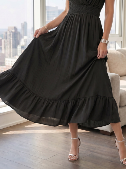 Women's Ruffle Midi Dress with Smocked Waist for Garden Party