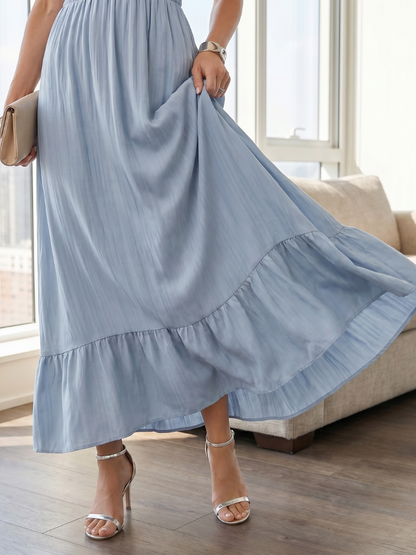 Women's Ruffle Midi Dress with Smocked Waist for Garden Party