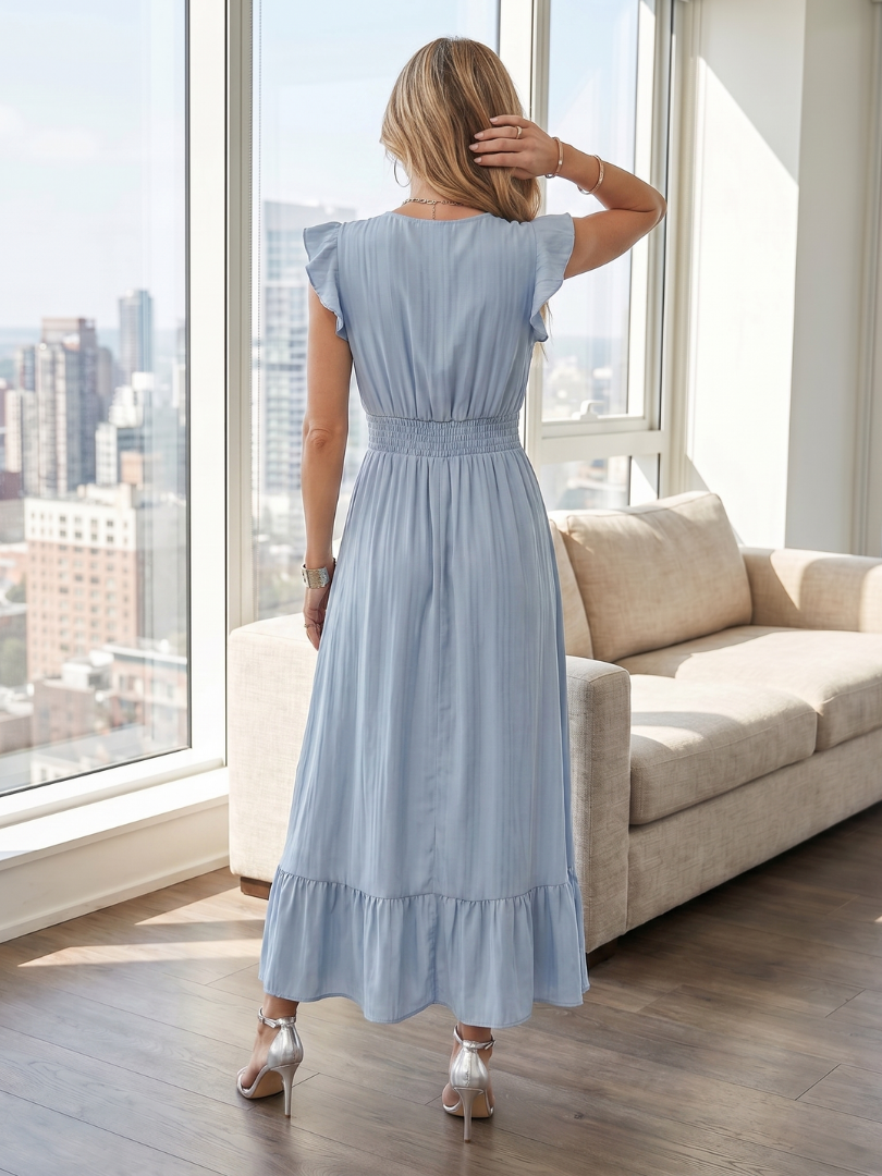 Women's Ruffle Midi Dress with Smocked Waist for Garden Party