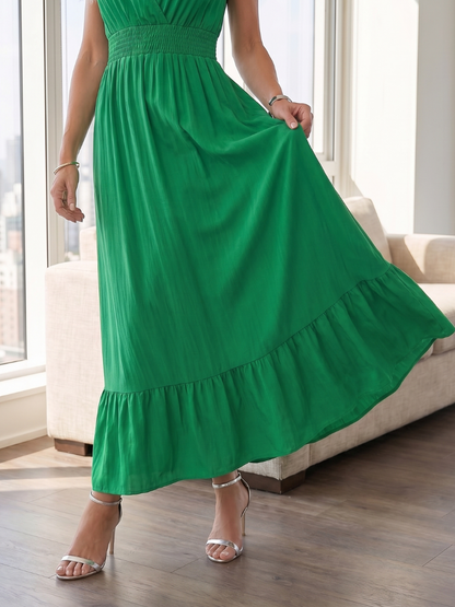 Women's Ruffle Midi Dress with Smocked Waist for Garden Party