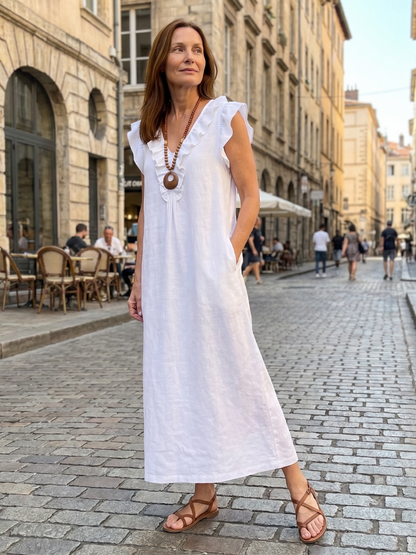 Women's Ruffle Trim Sleeveless Neck Midi Dress for Everyday