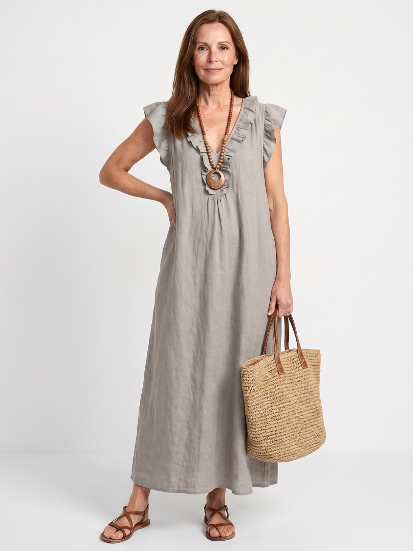 Women's Ruffle Trim Sleeveless Neck Midi Dress for Everyday