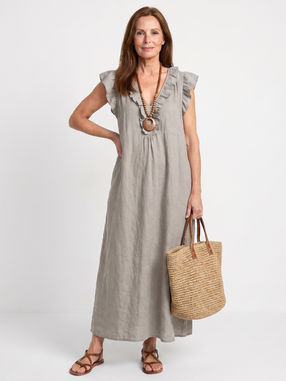 Women's Ruffle Trim Sleeveless Neck Midi Dress for Everyday