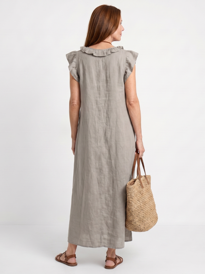 Women's Ruffle Trim Sleeveless Neck Midi Dress for Everyday