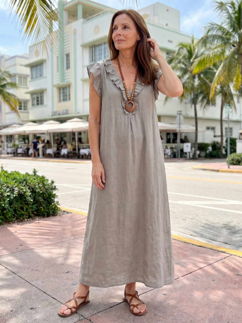 Women's Ruffle Trim Sleeveless Neck Midi Dress for Everyday