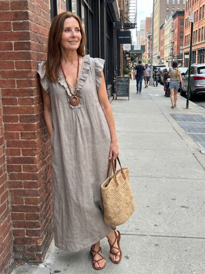 Women's Ruffle Trim Sleeveless Neck Midi Dress for Everyday