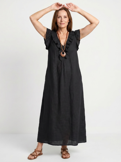 Women's Ruffle Trim Sleeveless Neck Midi Dress for Everyday