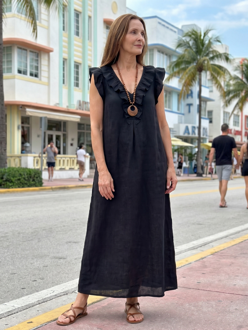 Women's Ruffle Trim Sleeveless Neck Midi Dress for Everyday