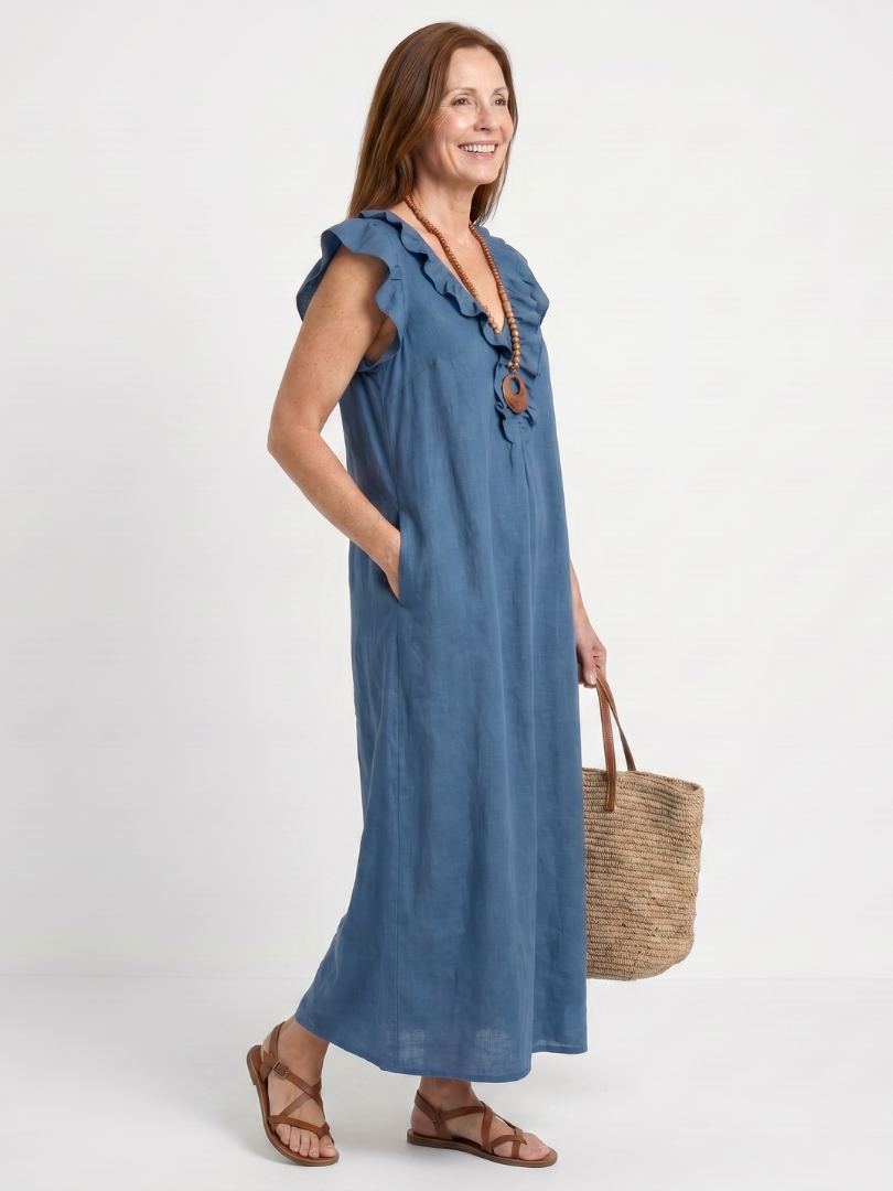 Women's Ruffle Trim Sleeveless Neck Midi Dress for Everyday