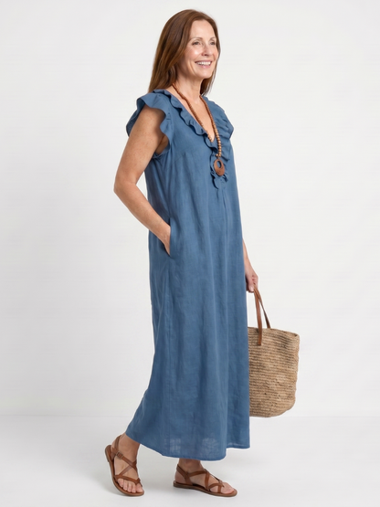 Women's Ruffle Trim Sleeveless Neck Midi Dress for Everyday