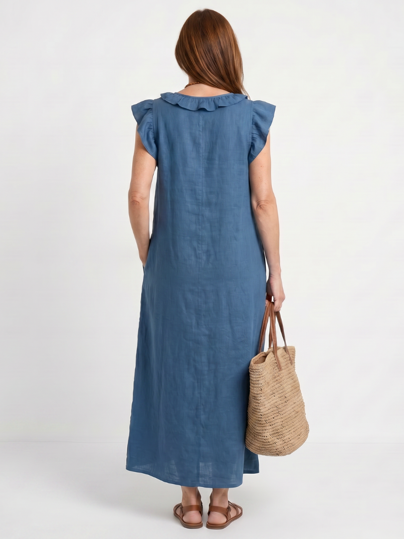 Women's Ruffle Trim Sleeveless Neck Midi Dress for Everyday