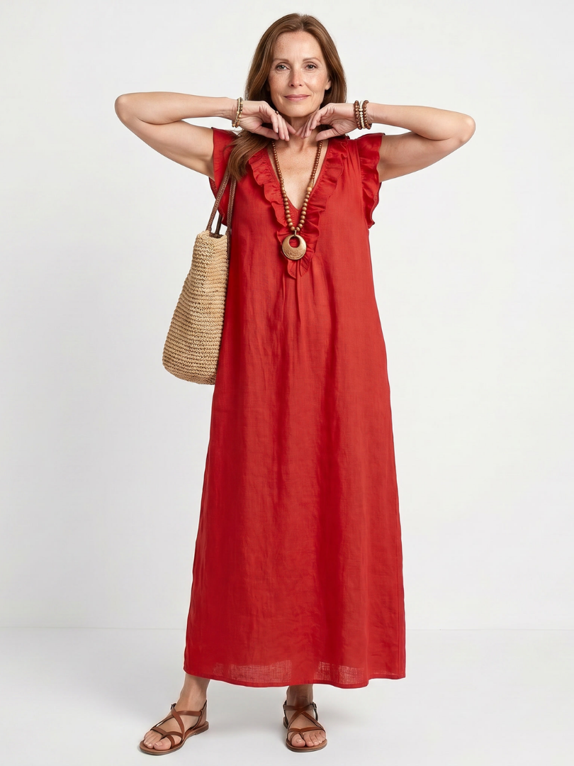 Women's Ruffle Trim Sleeveless Neck Midi Dress for Everyday