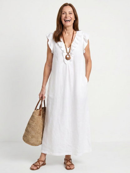 Women's Ruffle Trim Sleeveless Neck Midi Dress for Everyday