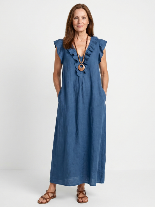 Women's Ruffle Trim Sleeveless Neck Midi Dress for Everyday