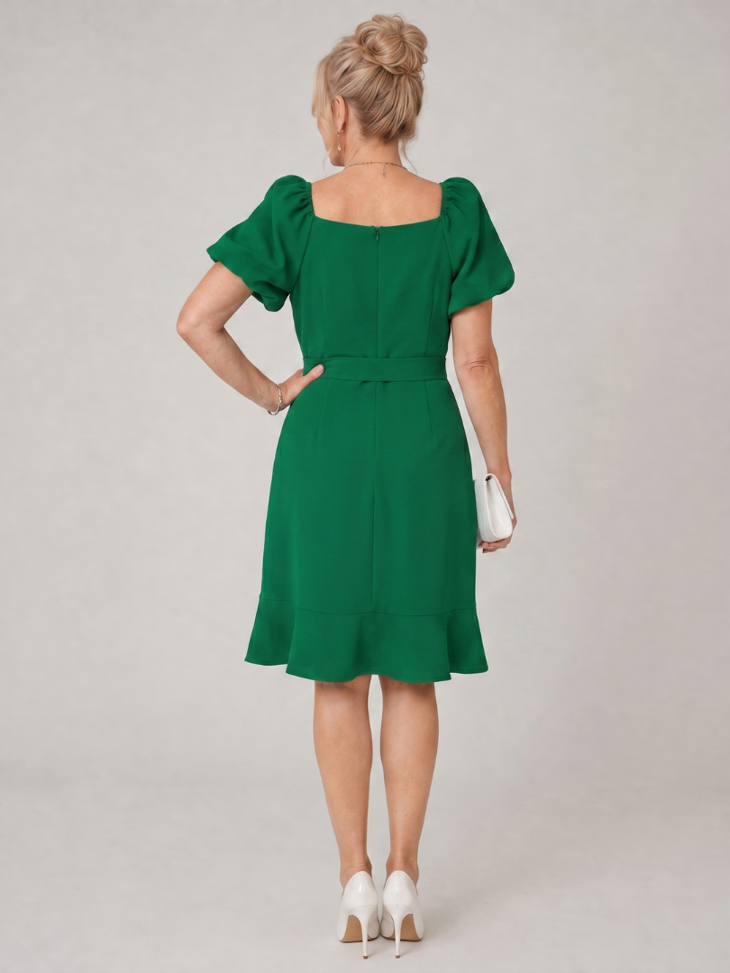 Women's Short Puff Sleeve Mini Dress with Side Tie for Casual Daytime