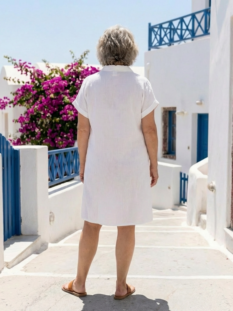 Women's Short Sleeve Dress with Front Pockets for Summer