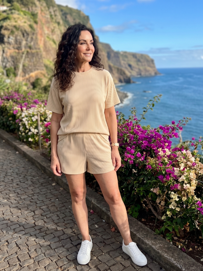 Women's Short Sleeve Set with Crew Neck for Casual