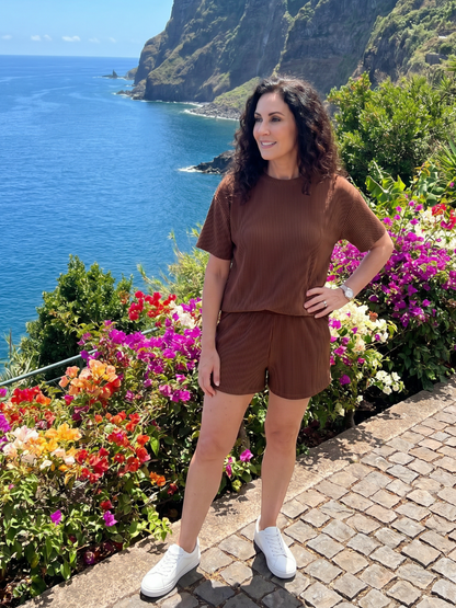 Women's Short Sleeve Set with Crew Neck for Casual