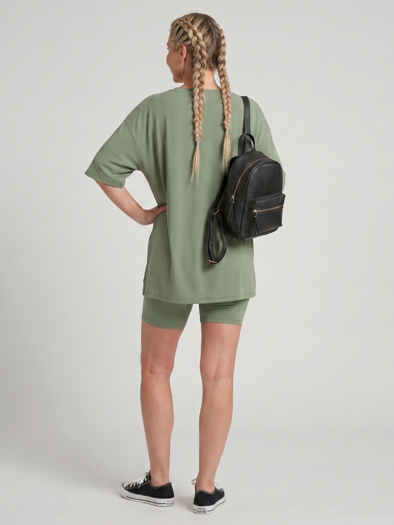 Women's Short Sleeve Top &amp; Biker Shorts Set with Relaxed Fit
