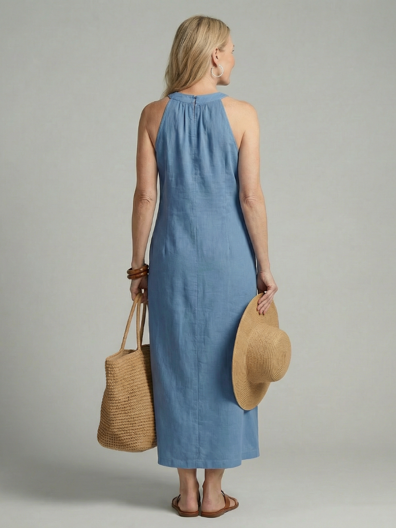 Women's Simple Midi Dress with Relaxed Fit for Daywear