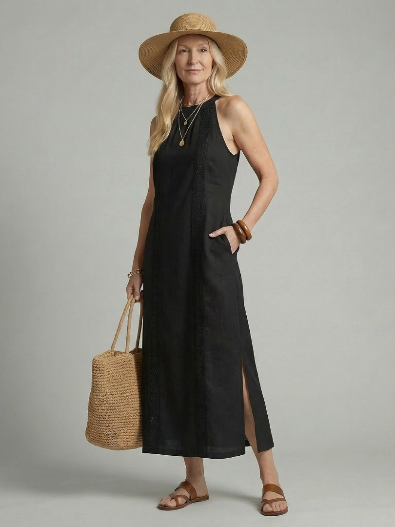 Women's Simple Midi Dress with Relaxed Fit for Daywear