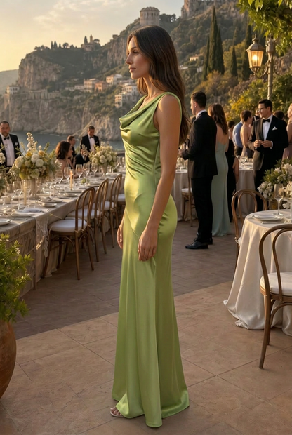 Women's Sleeveless Cowl Neck Maxi Dress with Fluid Draping