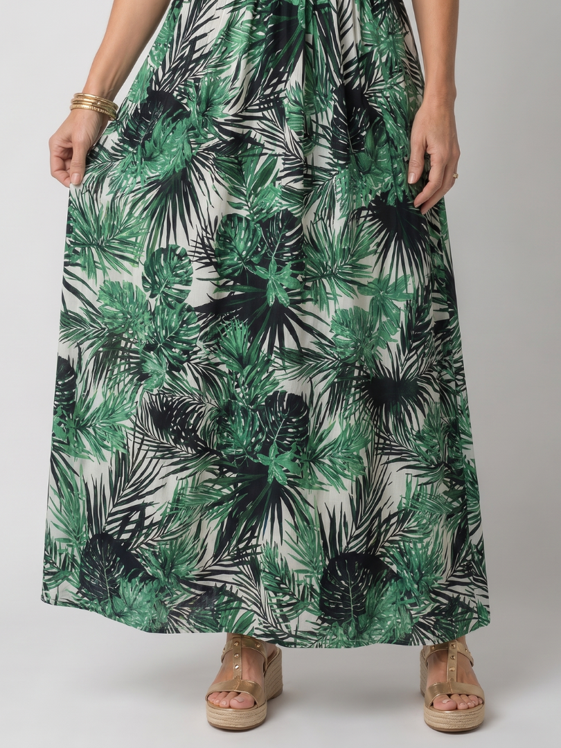 Women's Sleeveless Floral Print Midi Dress with V-Neck