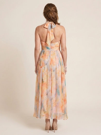 Women's Sleeveless High-Neck Midi Dress with Gathered Waist