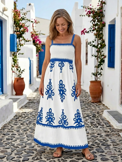 Women's Sleeveless Maxi Dress with Smocked Bodice for Summer