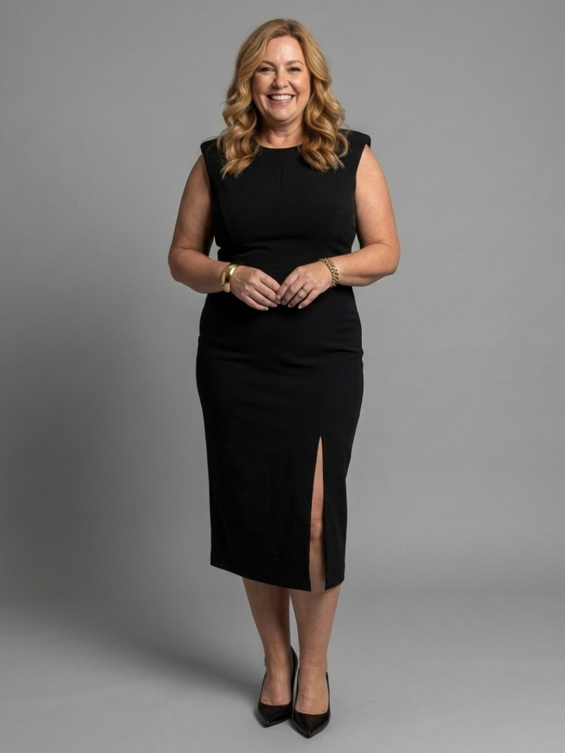 Women's Sleeveless Midi Dress with Front Slit for Events